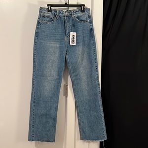 Princess Polly Daydream Straight Leg Jeans — Mid Wash Denim — Size 12